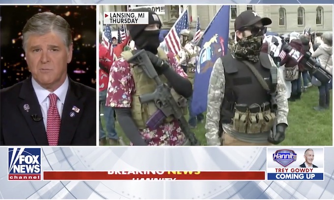 Sean Hannity’s message to armed Michigan protesters: ‘Show of force is dangerous’