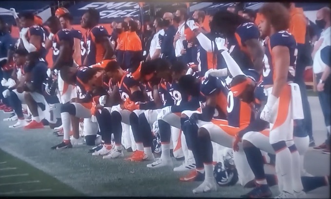 Disgraceful is the word for the Denver Broncos as 18 players kneel for our national anthem