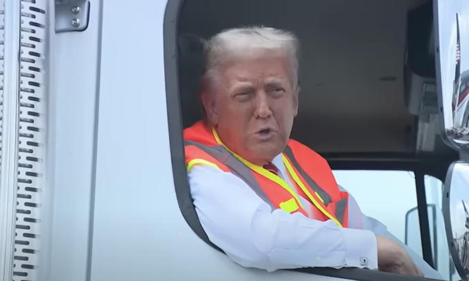 Trump Speaks to Press From Garbage Truck Amid Fallout From Biden ‘Garbage’ Comment